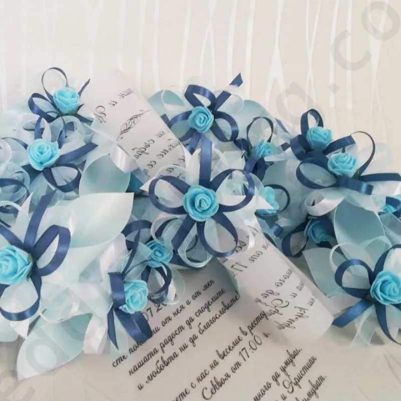 Покани за сватба в син цвят, изработени с луксозни материали, модел HM998